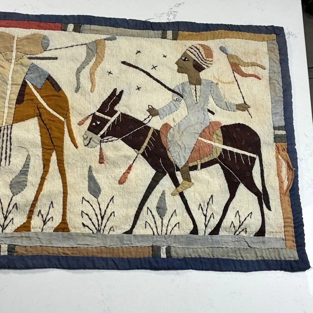 Antique Egyptian Khayamiya Hand Applique Wall Hanging Desert Caravan Folk Art